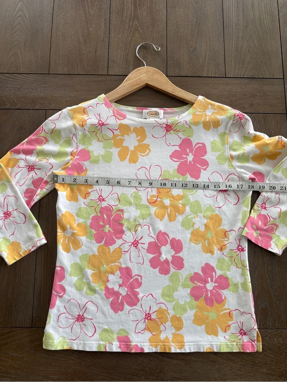 Talbots White Scoop-Neck Floral Cotton Top in Pink & Yellow - Picture 8 of 9